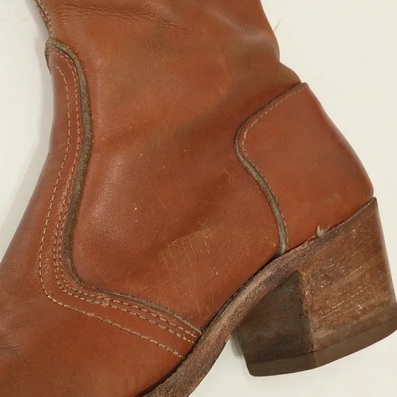 Vintage 70s Dexter Leather Boots 2.25 Chunky Leather Heels Dallas Chestnut sz7.5